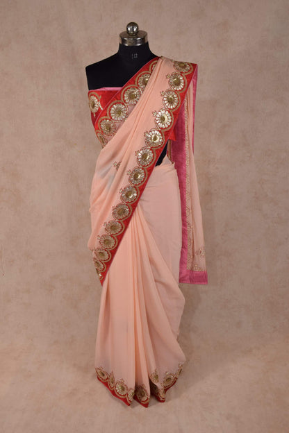 Pure chinnon saree with exclusive gota patti hand work - KANHASAREE