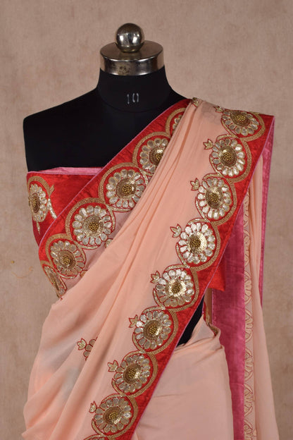 Pure chinnon saree with exclusive gota patti hand work - KANHASAREE