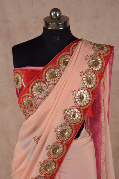 Pure chinnon saree with exclusive gota patti hand work - KANHASAREE