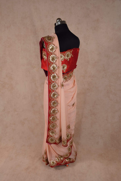 Pure chinnon saree with exclusive gota patti hand work - KANHASAREE