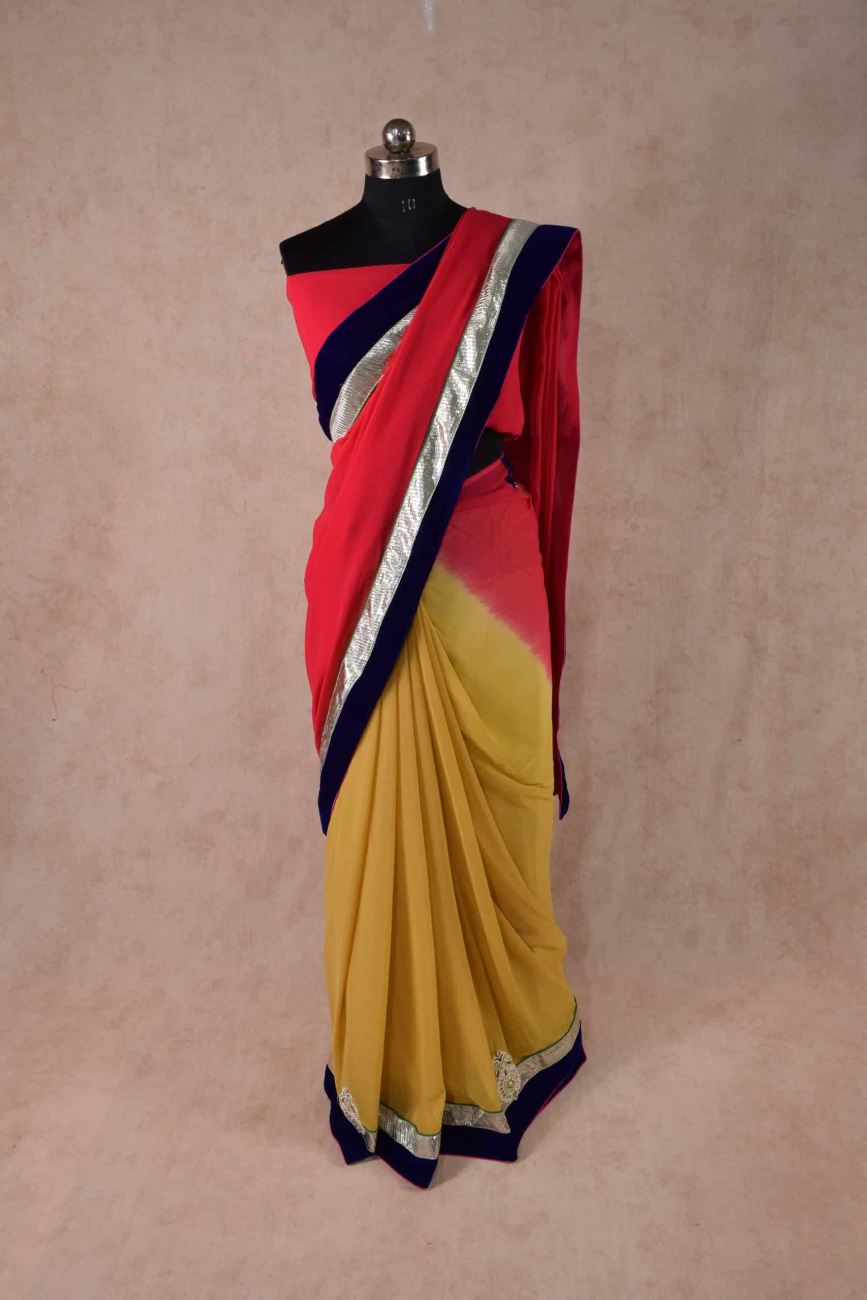 Orange and Maroon terracotta body with bandha pallu design patli pata