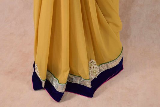 Pink Yellow Color Pure Georgette Patli Pallu Saree - Kanhasarees by ksds
