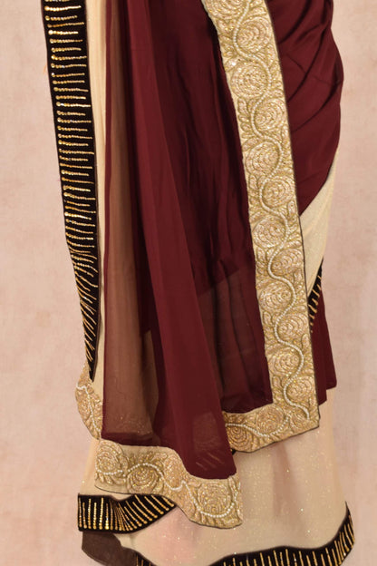 Pure Georgette Combined with Pure Lycra Shimor Saree - KANHASAREE