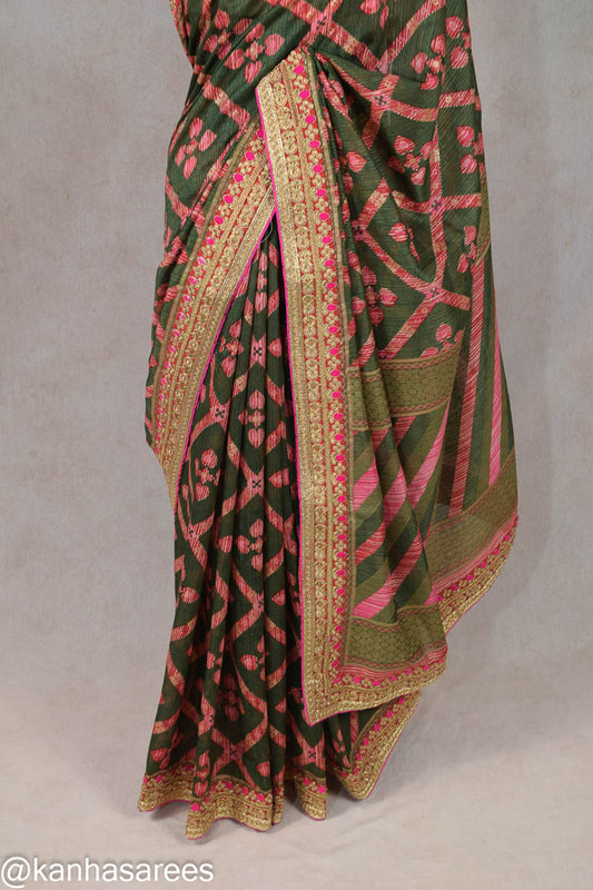 Soft Linen Weaving Silk Saree | Traditional Designer Saree with Gota Work Border & Red Contrast Blouse - Kanhasarees by ksds
