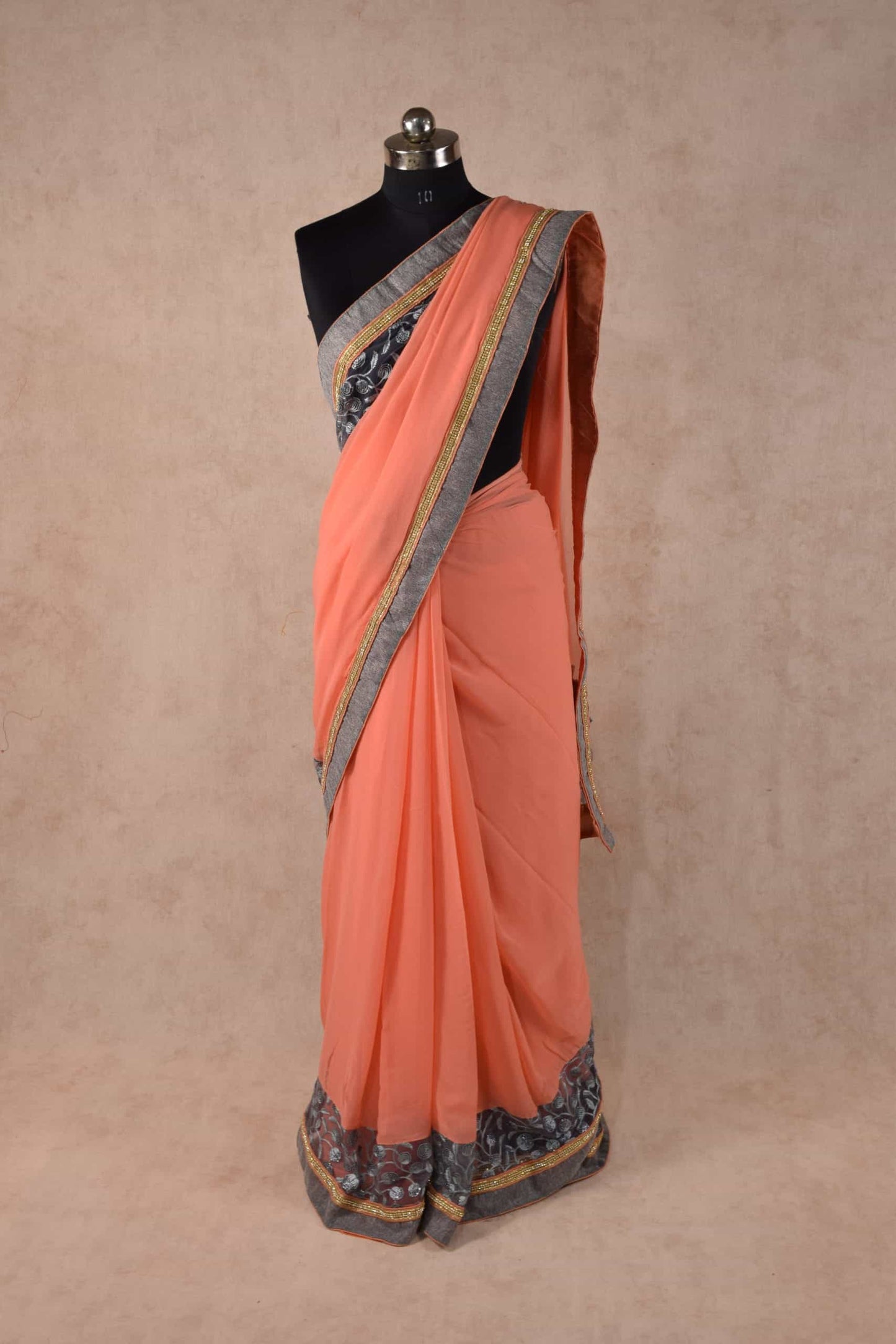 Beautiful Peach Grey light weight saree - KANHASAREE