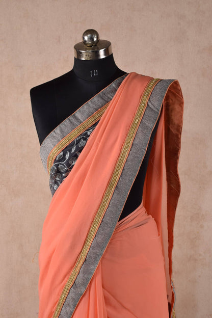 Beautiful Peach Grey light weight saree - KANHASAREE