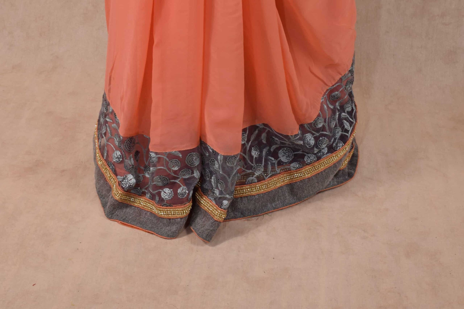 Beautiful Peach Grey light weight saree - KANHASAREE