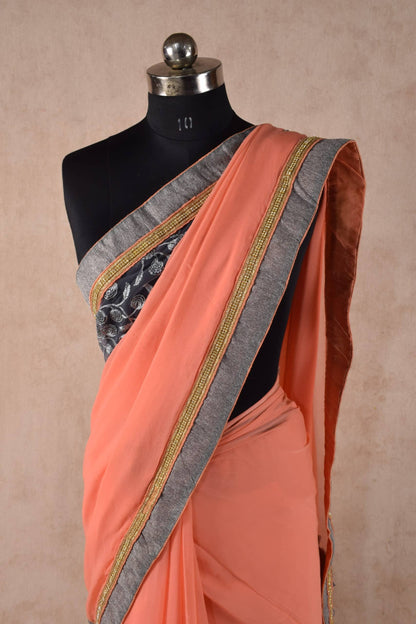 Beautiful Peach Grey light weight saree - KANHASAREE