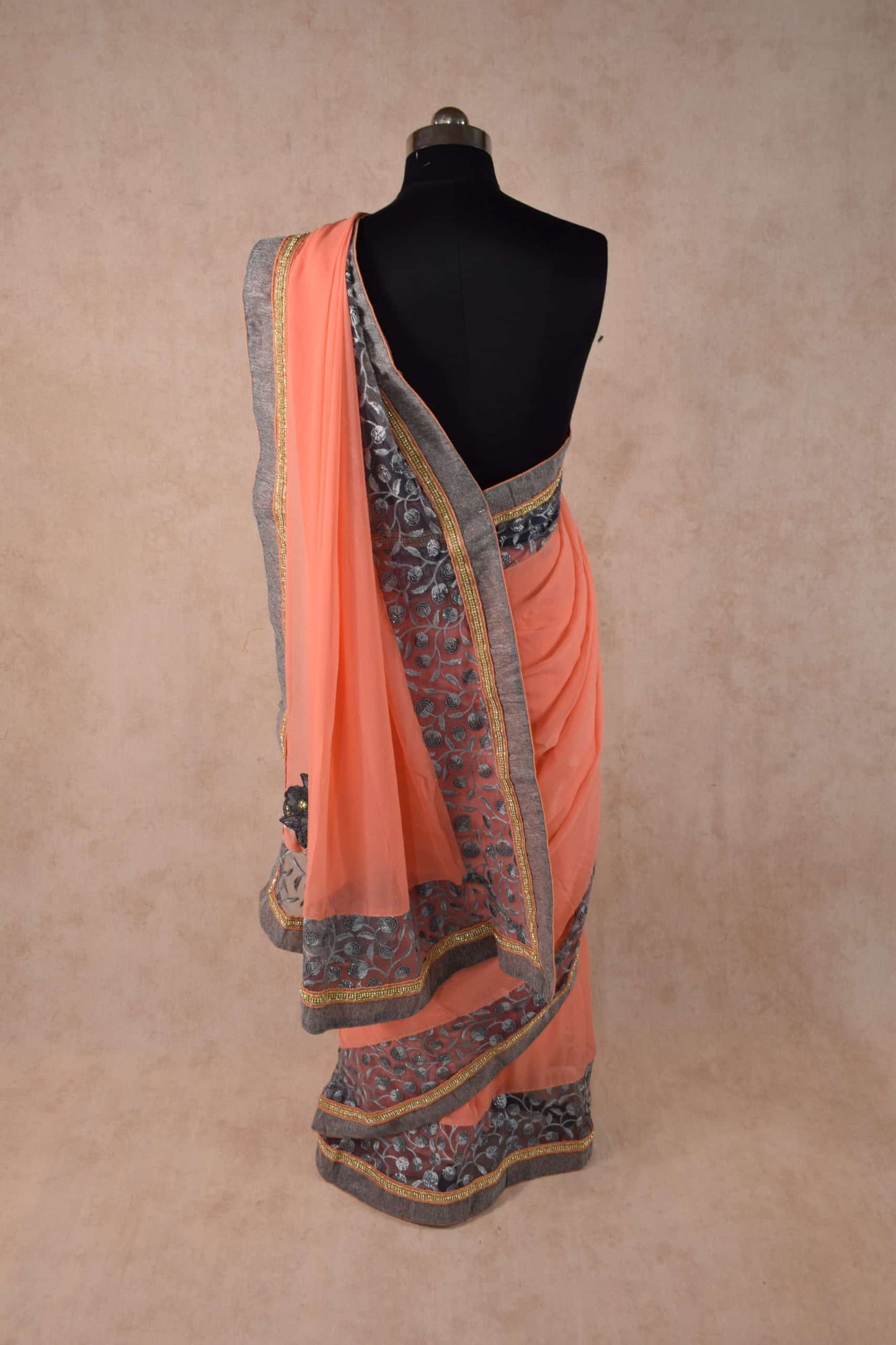 Beautiful Peach Grey light weight saree - KANHASAREE