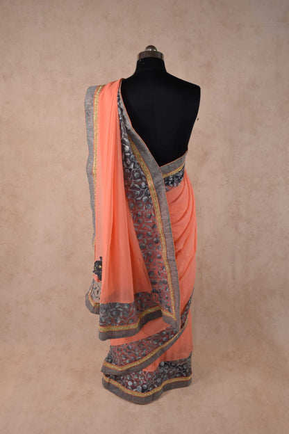 Beautiful Peach Grey light weight saree - KANHASAREE