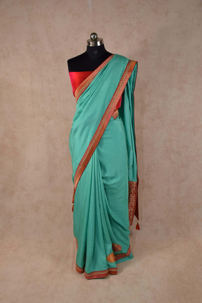 Beautiful Banarasi Pallu Saree with raw silk border - KANHASAREE