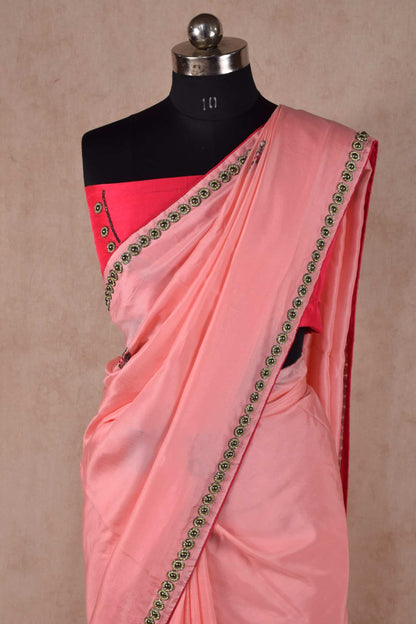 Pure Cotton Silk Baby Pink Color Saree with heavy stone work - KANHASAREE