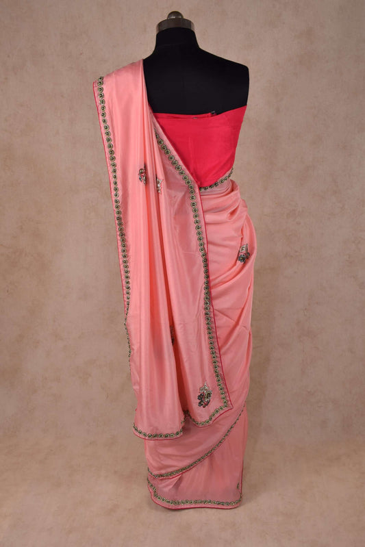 Pure Cotton Silk Baby Pink Color Saree with heavy stone work - Kanhasarees by ksds