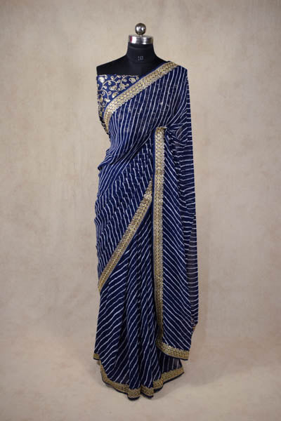 Georgette leheriya saree in blue colour with sequence border - KANHASAREE