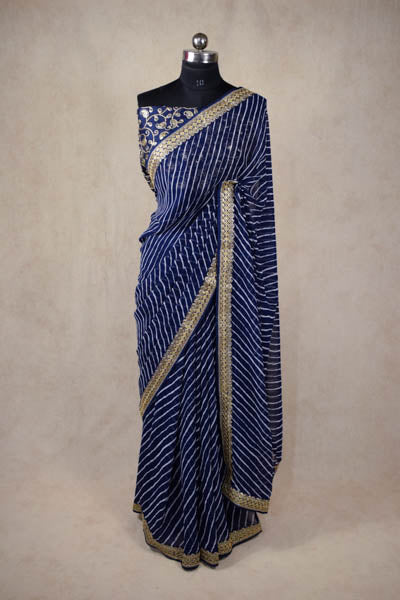 Georgette leheriya saree in blue colour with sequence border - Kanhasarees by ksds