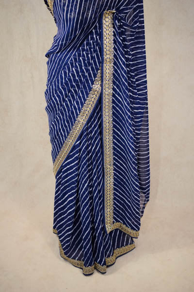 Georgette leheriya saree in blue colour with sequence border - KANHASAREE