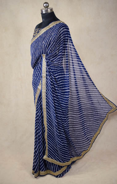 Georgette leheriya saree in blue colour with sequence border - KANHASAREE