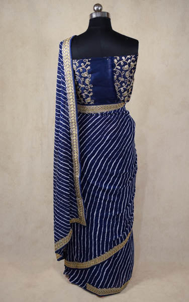 Georgette leheriya saree in blue colour with sequence border - KANHASAREE