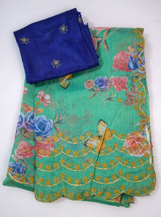 Designer organza saree with cutwork embroidery border - Kanhasarees by ksds