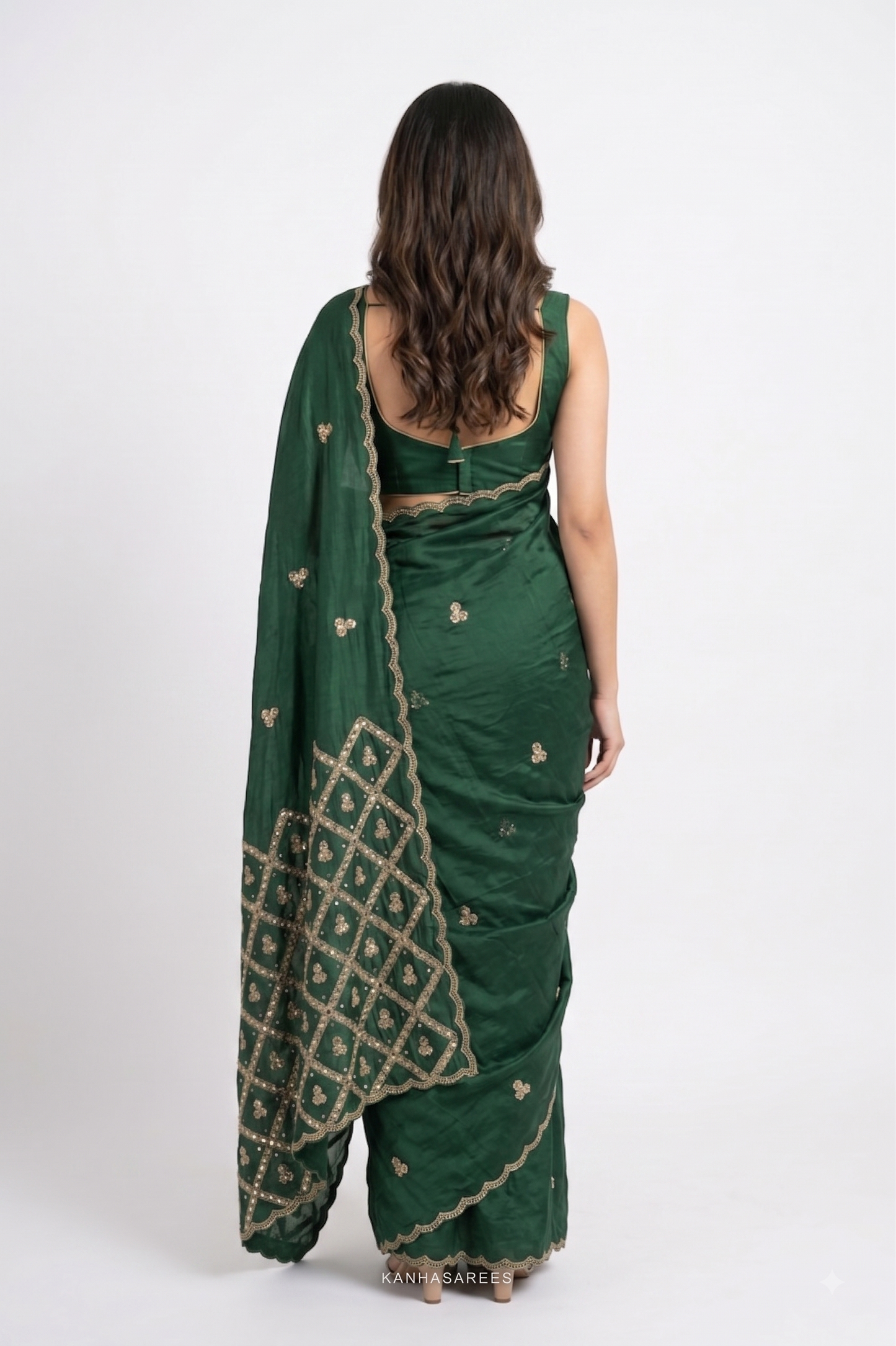 Emerald Green Pure Silk Gota Kardana Fancy Handwork Saree