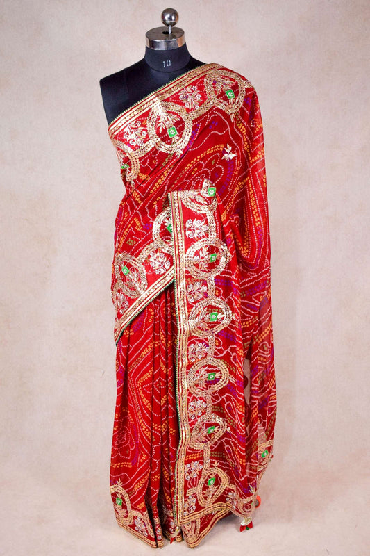 Bandhani gota patti saree in georgette - KANHASAREE