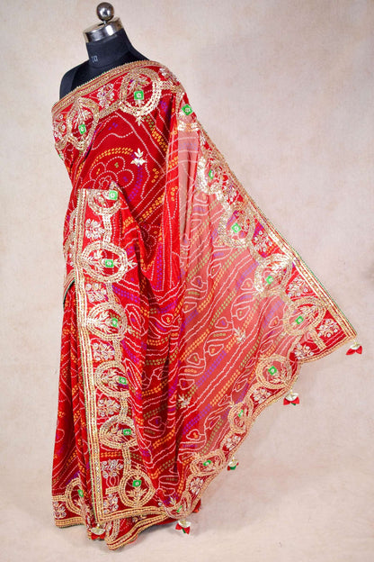 Bandhani gota patti saree in georgette - KANHASAREE