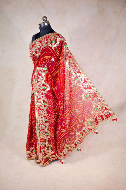 Bandhani gota patti saree in georgette - KANHASAREE