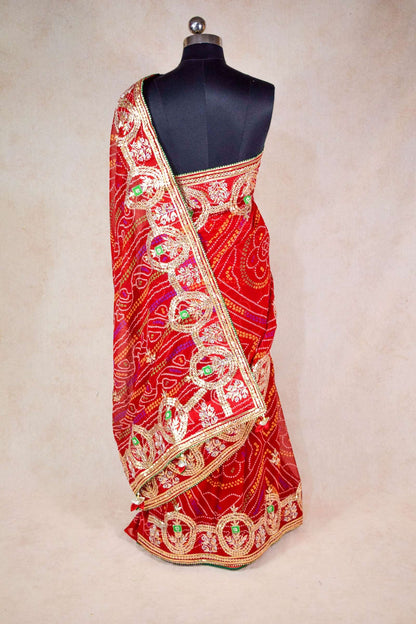 Bandhani gota patti saree in georgette - KANHASAREE