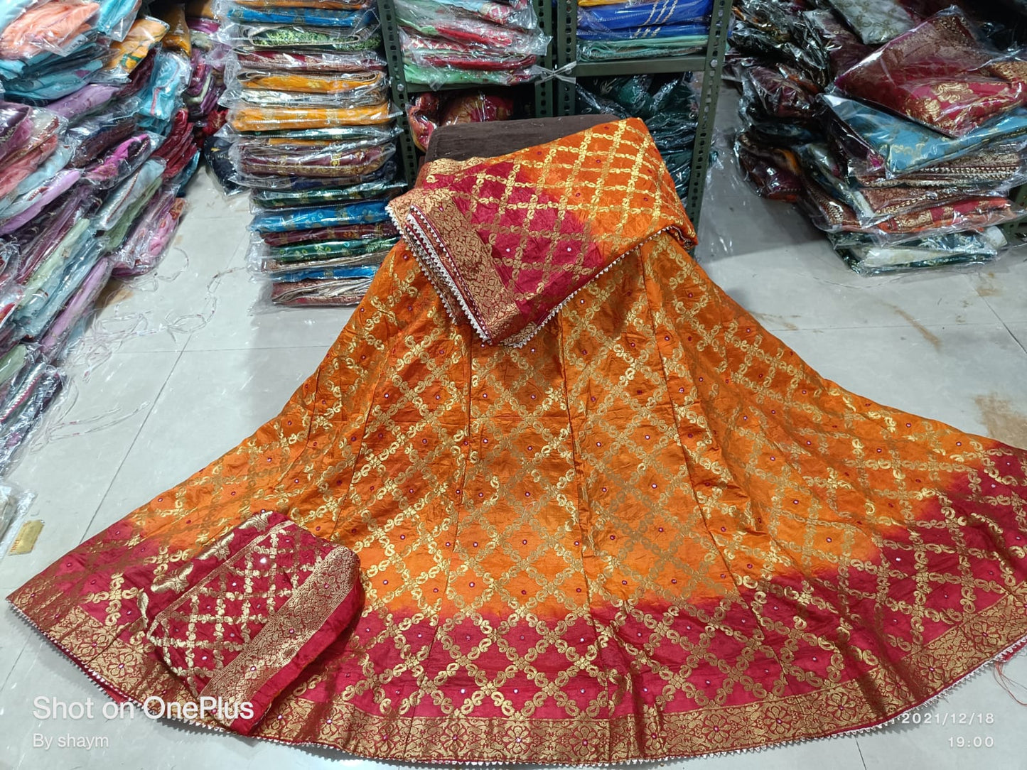 Rajasthani Bandhej Ghatchola Lehenga with Zari Checks, Silk Dupatta & Mirror Work Blouse