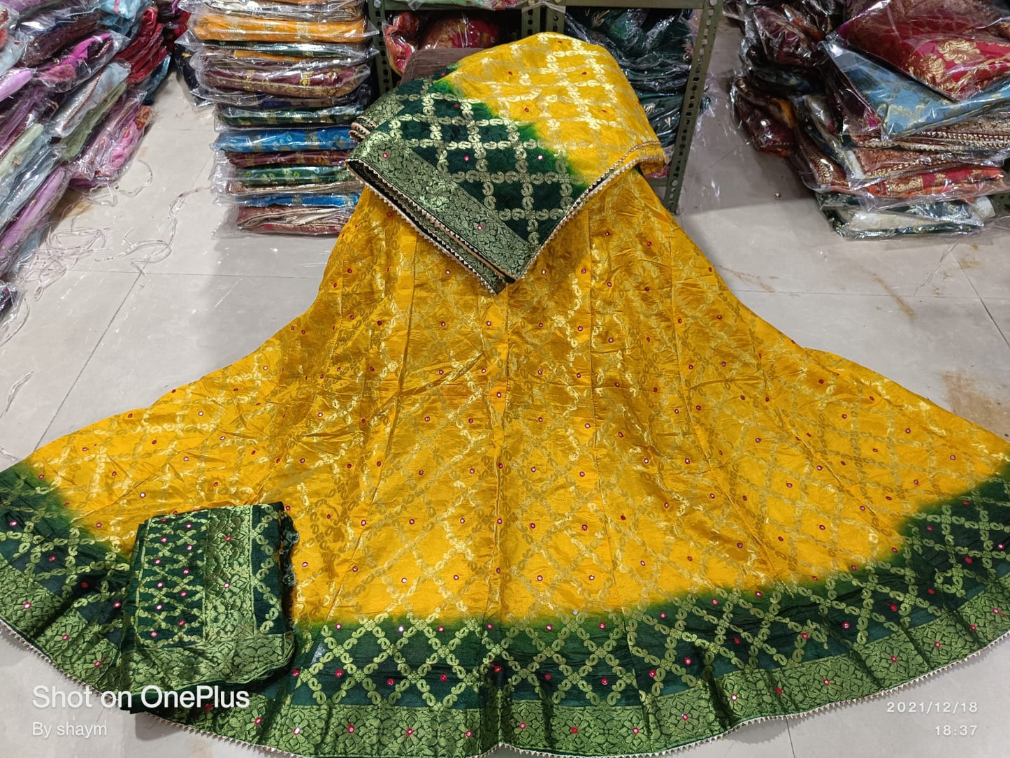 Rajasthani Bandhej Ghatchola Lehenga with Zari Checks, Silk Dupatta & Mirror Work Blouse