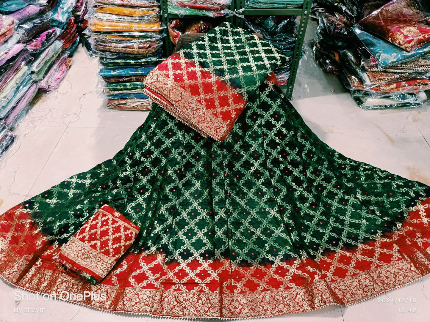 Rajasthani Bandhej Ghatchola Lehenga with Zari Checks, Silk Dupatta & Mirror Work Blouse
