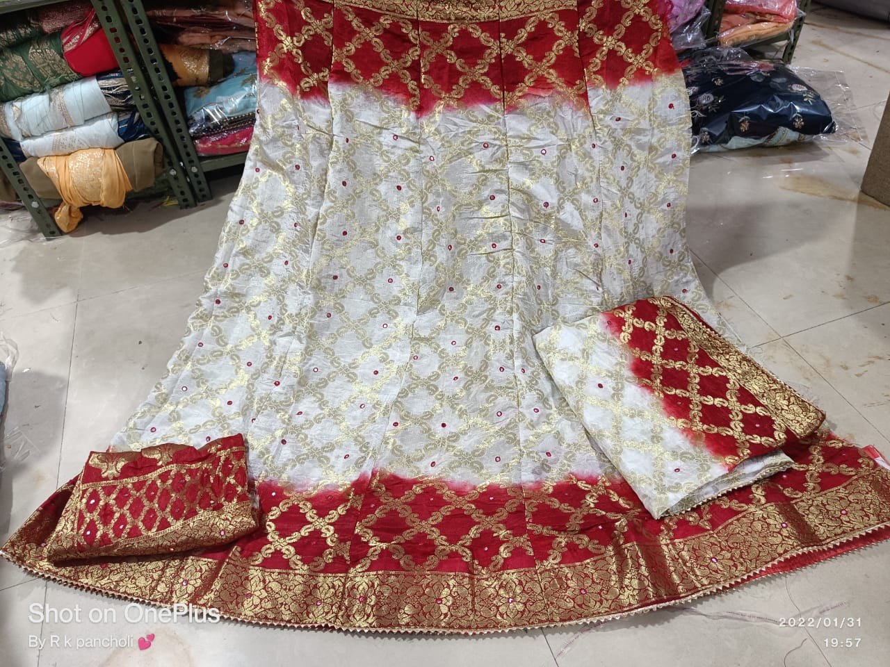 Rajasthani Bandhej Ghatchola Lehenga with Zari Checks, Silk Dupatta & Mirror Work Blouse