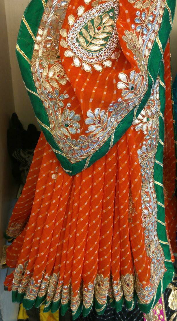 Sawan Special Leheriya Bandhej Georgette Saree with Gota Patti Work & Running Blouse