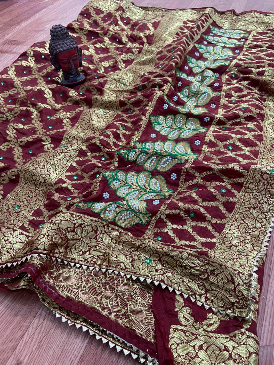Ghadchola Banarasi Silk Saree with Heavy Zari Weaving, Mirror Work & Running Blouse