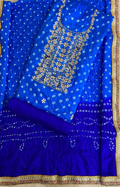 Heavy Silk Bandhej Suit with Gota Patti & Zardozi Work, Silk Dupatta & Bottom