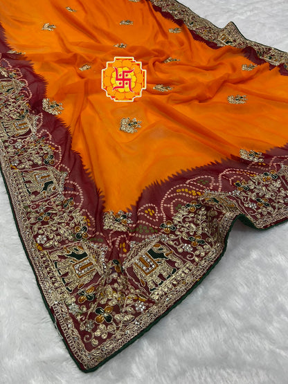 Heavy Georgette Bandhej Saree with Diamond Thread Work & Palkhi C-Pallu Design
