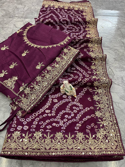 Elegant Vichitra Silk Saree with Sequin Work Border & Heavy Banglori Designer Blouse
