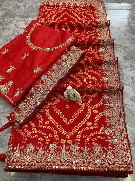 Elegant Vichitra Silk Saree with Sequin Work Border & Heavy Banglori Designer Blouse - Kanhasarees by ksds