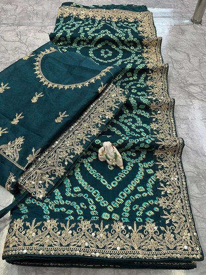 Elegant Vichitra Silk Saree with Sequin Work Border & Heavy Banglori Designer Blouse