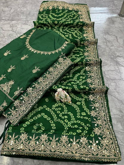 Elegant Vichitra Silk Saree with Sequin Work Border & Heavy Banglori Designer Blouse