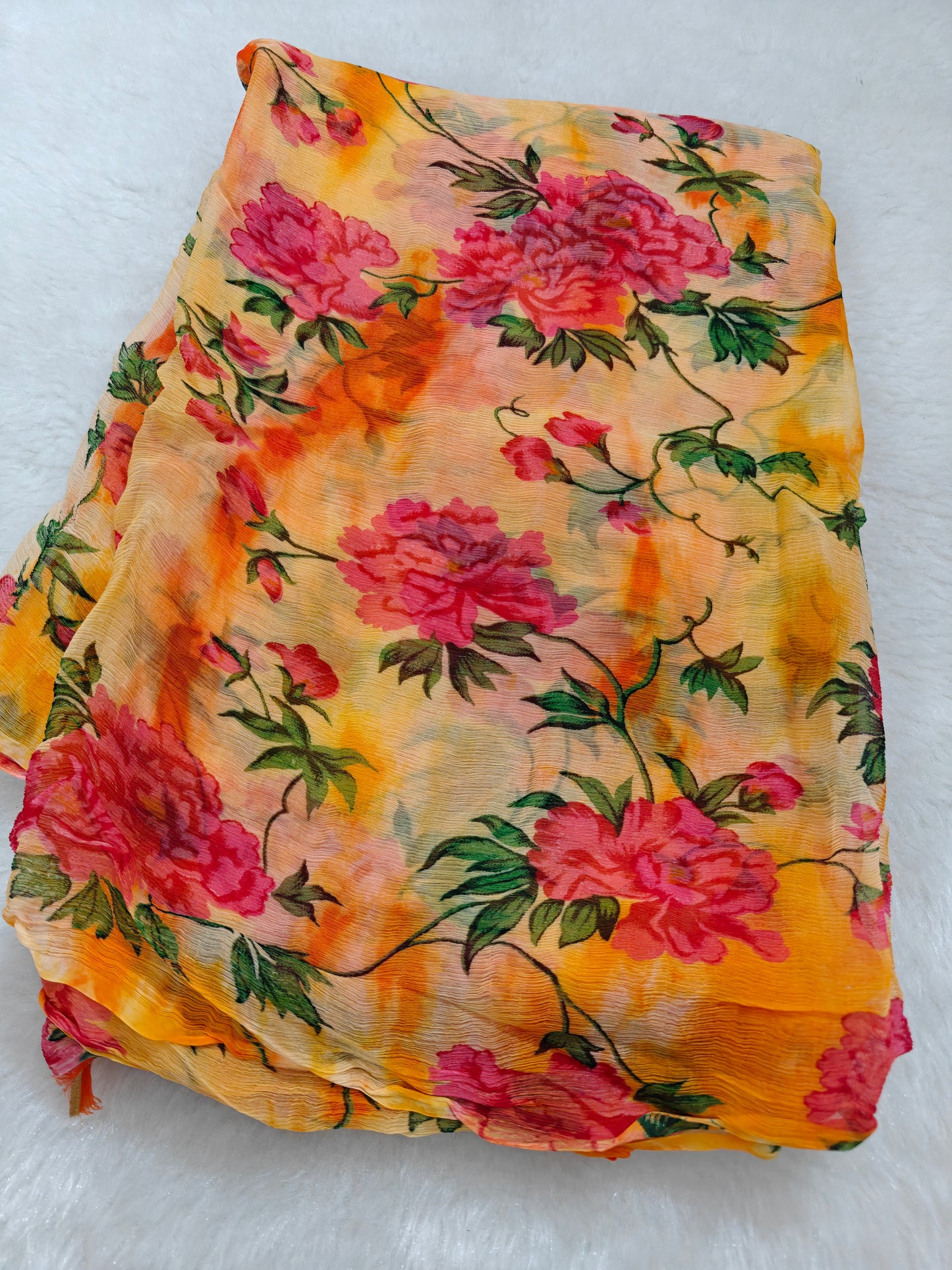 flower print chiffon saree