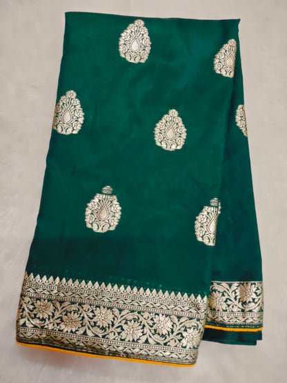 Green Art Silk Zari Saree with Unstitched Zari Work Blouse