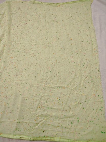 Lemon Green Handwork Chiffon Saree with Unstitched Blouse Piece