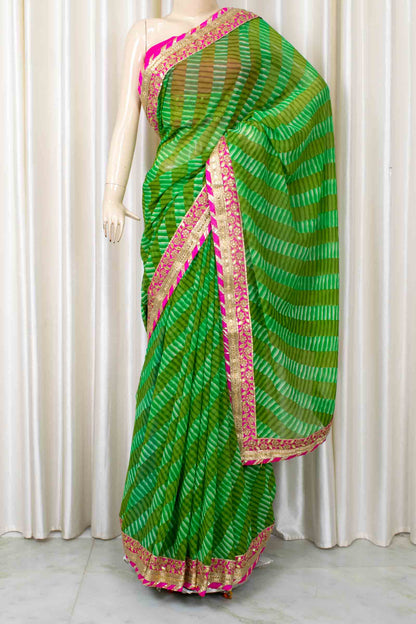 Georgette leheriya saree with pink border - KANHASAREE