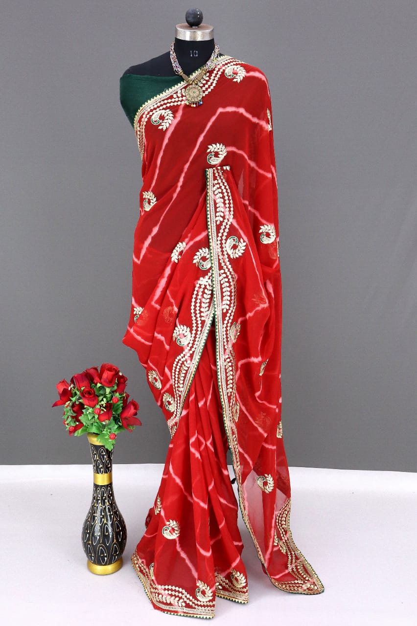 Jaipuri Georgette Leheriya Saree with Gota Patti Work - Traditional Elegance