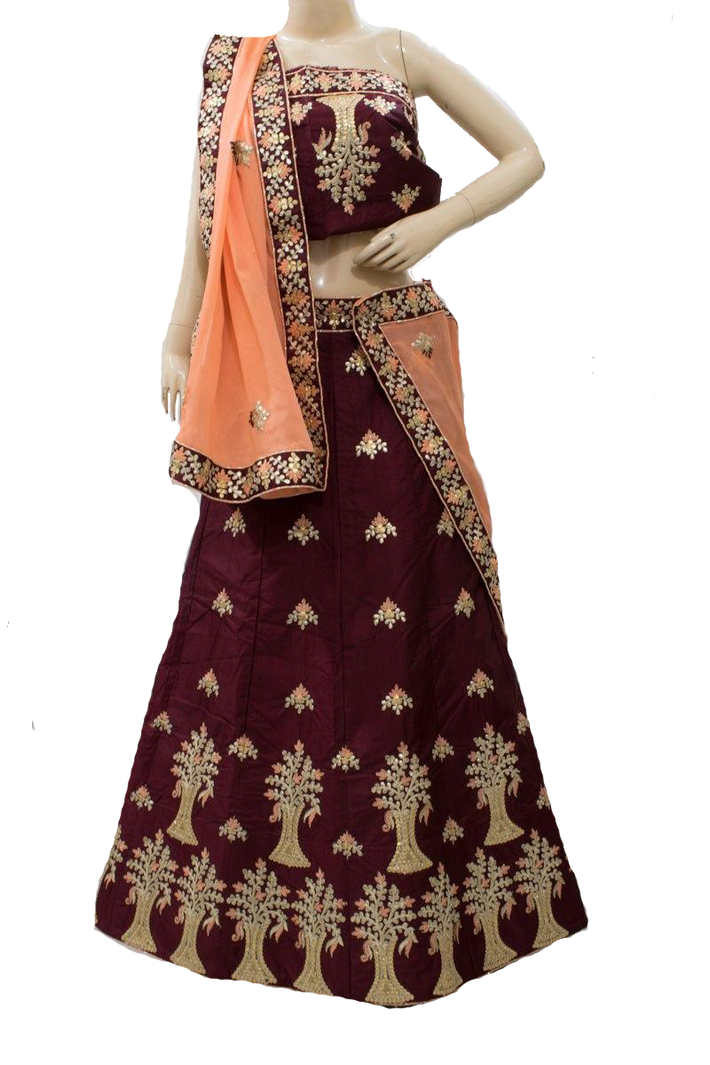 Zardozi and Thread work Pure Silk Wedding Lehenga with Pure Crepe Dupatta - KANHASAREE