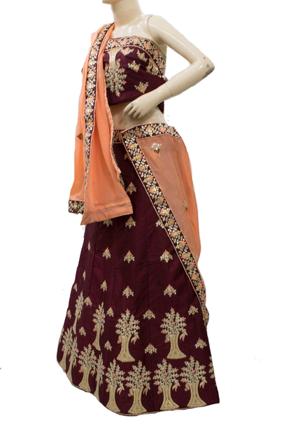 Zardozi and Thread work Pure Silk Wedding Lehenga with Pure Crepe Dupatta - KANHASAREE