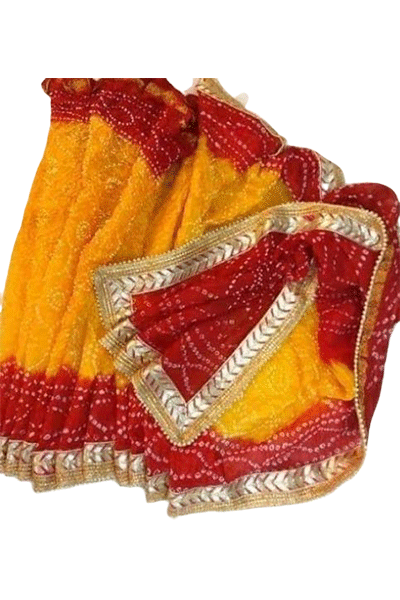 Art Silk Bandhani Saree with Gota Work Border - KANHASAREE