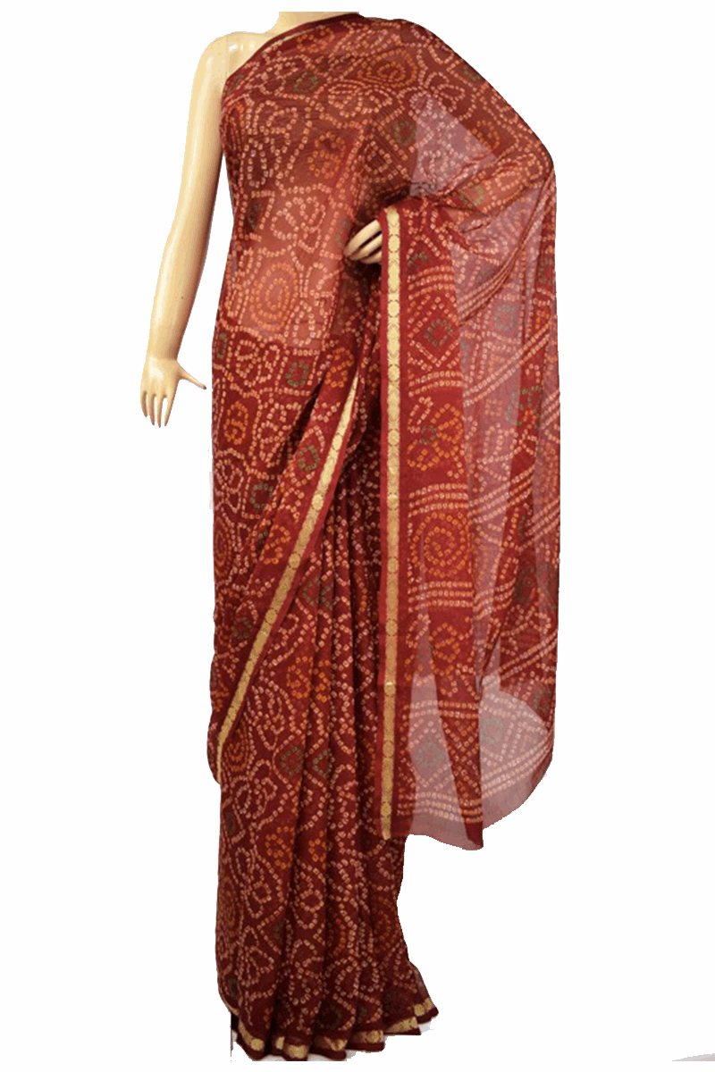 Beautiful Marble Georgette Bandhani with zari border Saree - KANHASAREE