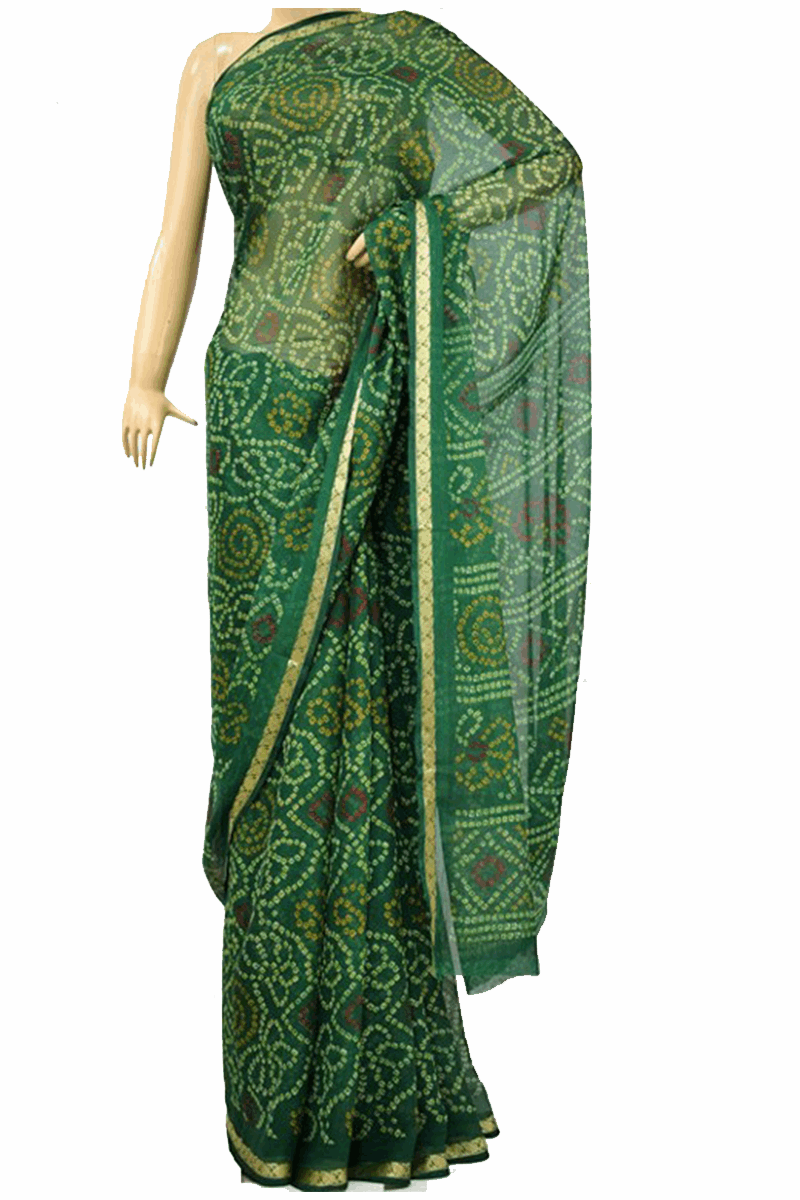 Beautiful Marble Georgette Bandhani with zari border Saree - KANHASAREE